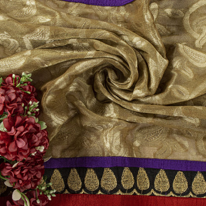 Sanskriti Vintage Golden Pure Georgette Dupatta/Stole Brocade Woven WeddingVeil