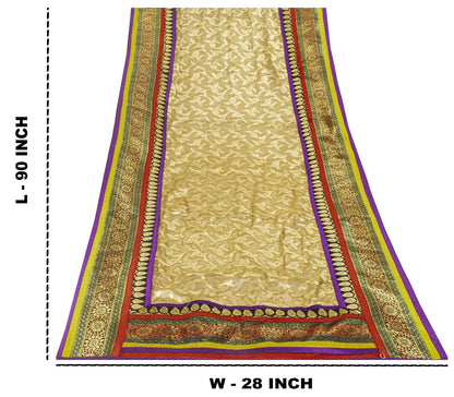 Sanskriti Vintage Golden Pure Georgette Dupatta/Stole Brocade Woven WeddingVeil
