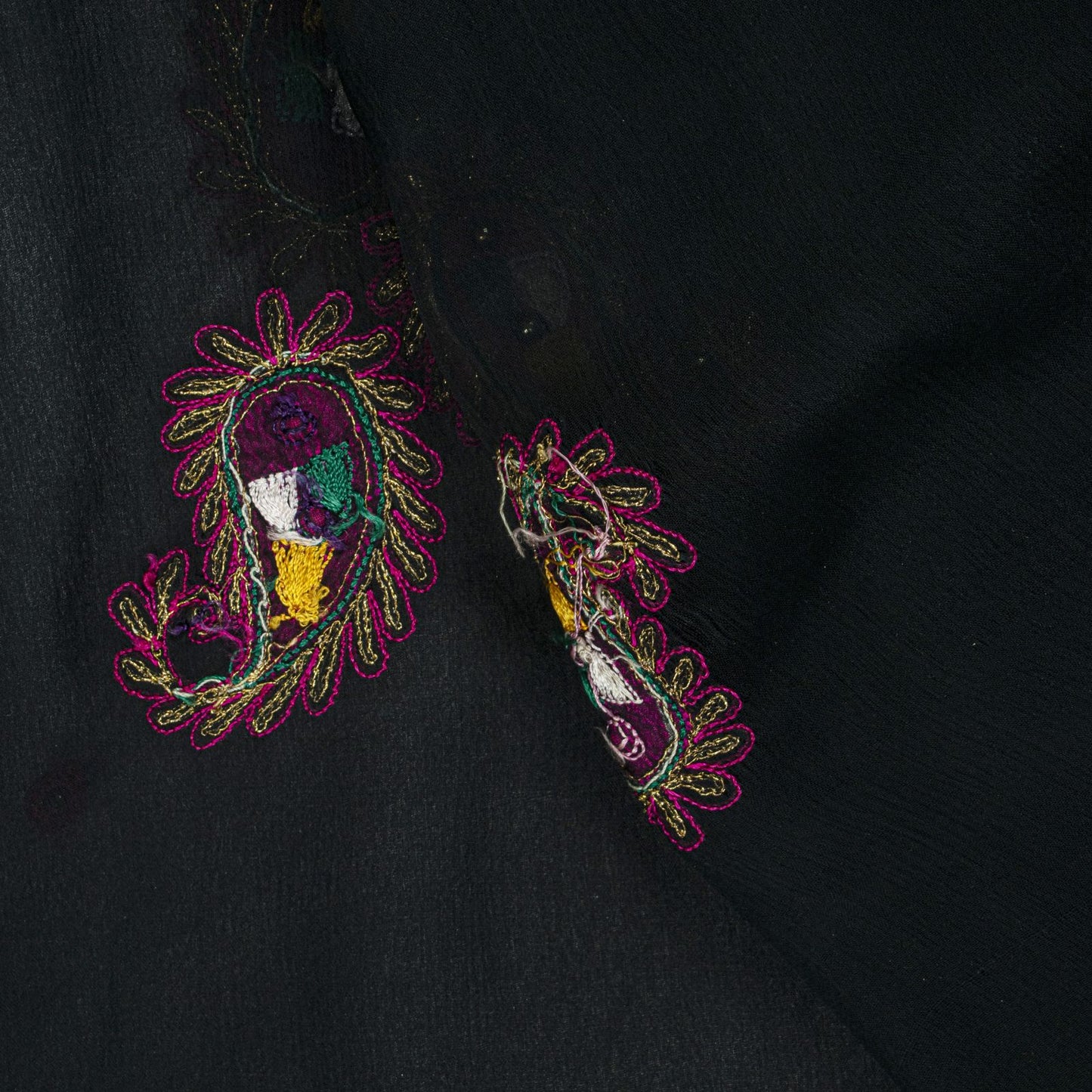 Sanskriti Vintage Black Pure Chiffon Dupatta/Stole Hand Embroidered Premium Veil