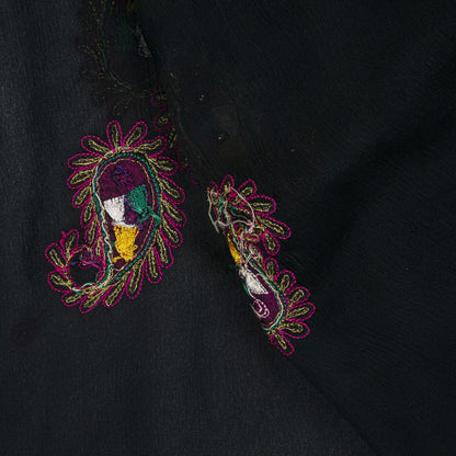 Sanskriti Vintage Black Pure Chiffon Dupatta/Stole Hand Embroidered Premium Veil