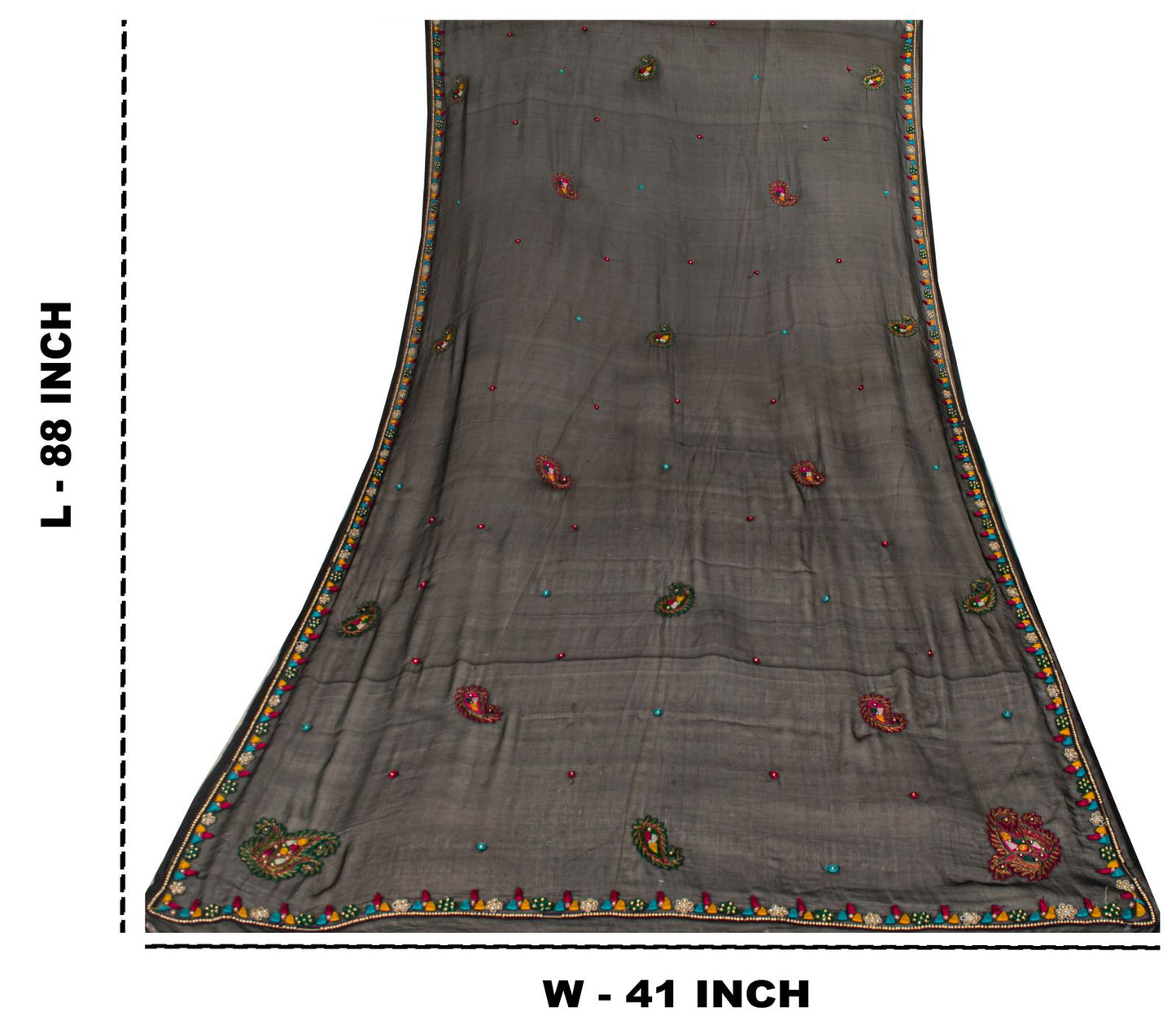Sanskriti Vintage Black Pure Chiffon Dupatta/Stole Hand Embroidered Premium Veil
