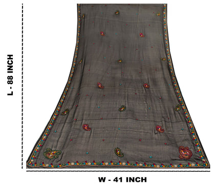 Sanskriti Vintage Black Pure Chiffon Dupatta/Stole Hand Embroidered Premium Veil