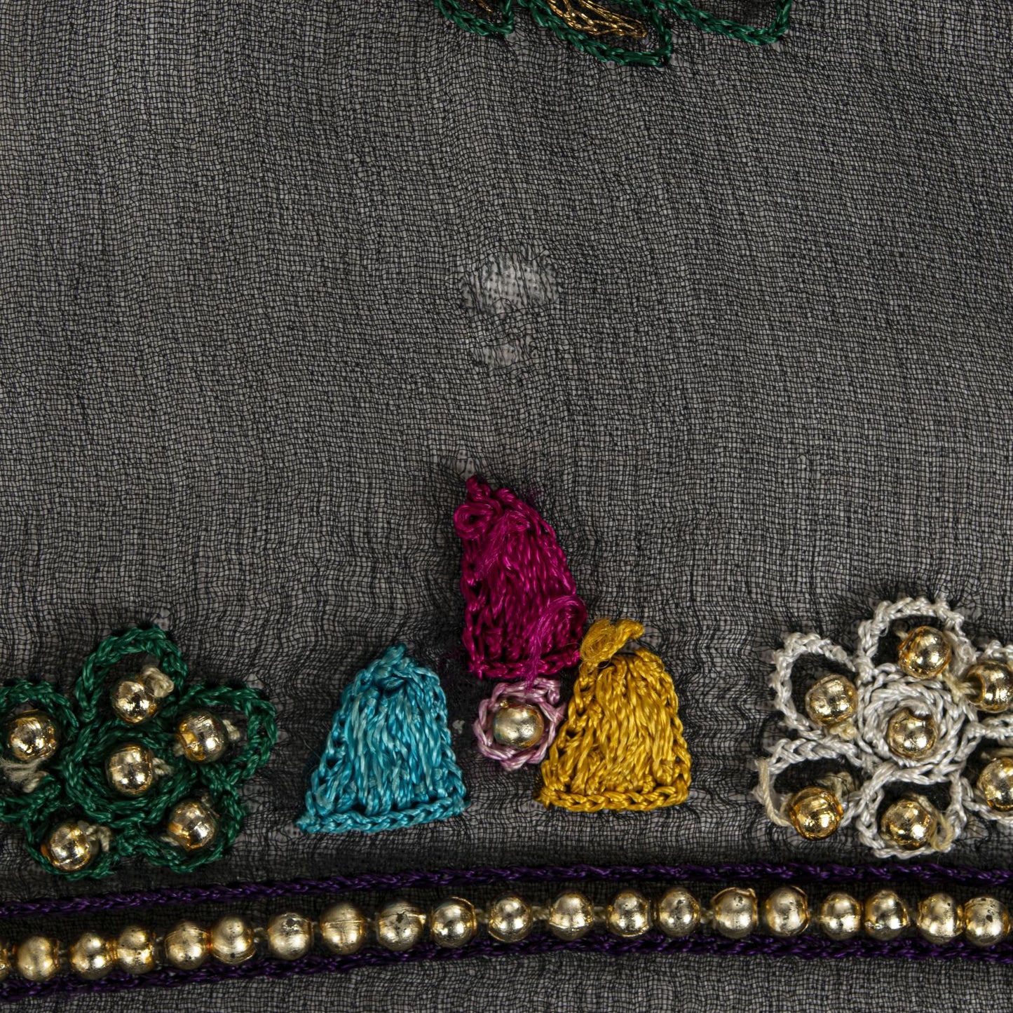 Sanskriti Vintage Black Pure Chiffon Dupatta/Stole Hand Embroidered Premium Veil