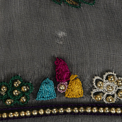 Sanskriti Vintage Black Pure Chiffon Dupatta/Stole Hand Embroidered Premium Veil