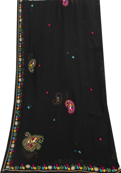 Sanskriti Vintage Black Pure Chiffon Dupatta/Stole Hand Embroidered Premium Veil