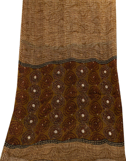 Sanskriti Vintage Cream Pure Georgette Dupatta/Stole Embroidered-Printed Veil