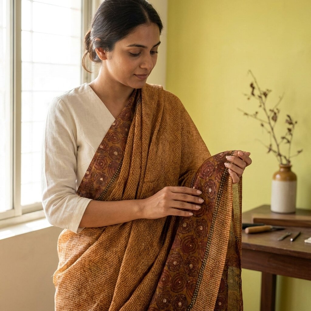 Sanskriti Vintage Cream Pure Georgette Dupatta/Stole Embroidered-Printed Veil