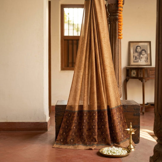 Sanskriti Vintage Cream Pure Georgette Dupatta/Stole Embroidered-Printed Veil