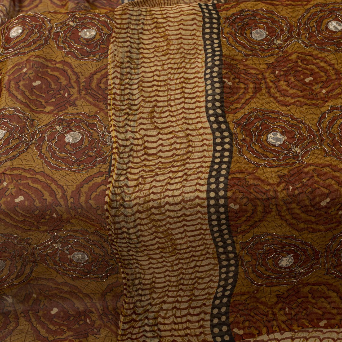 Sanskriti Vintage Cream Pure Georgette Dupatta/Stole Embroidered-Printed Veil