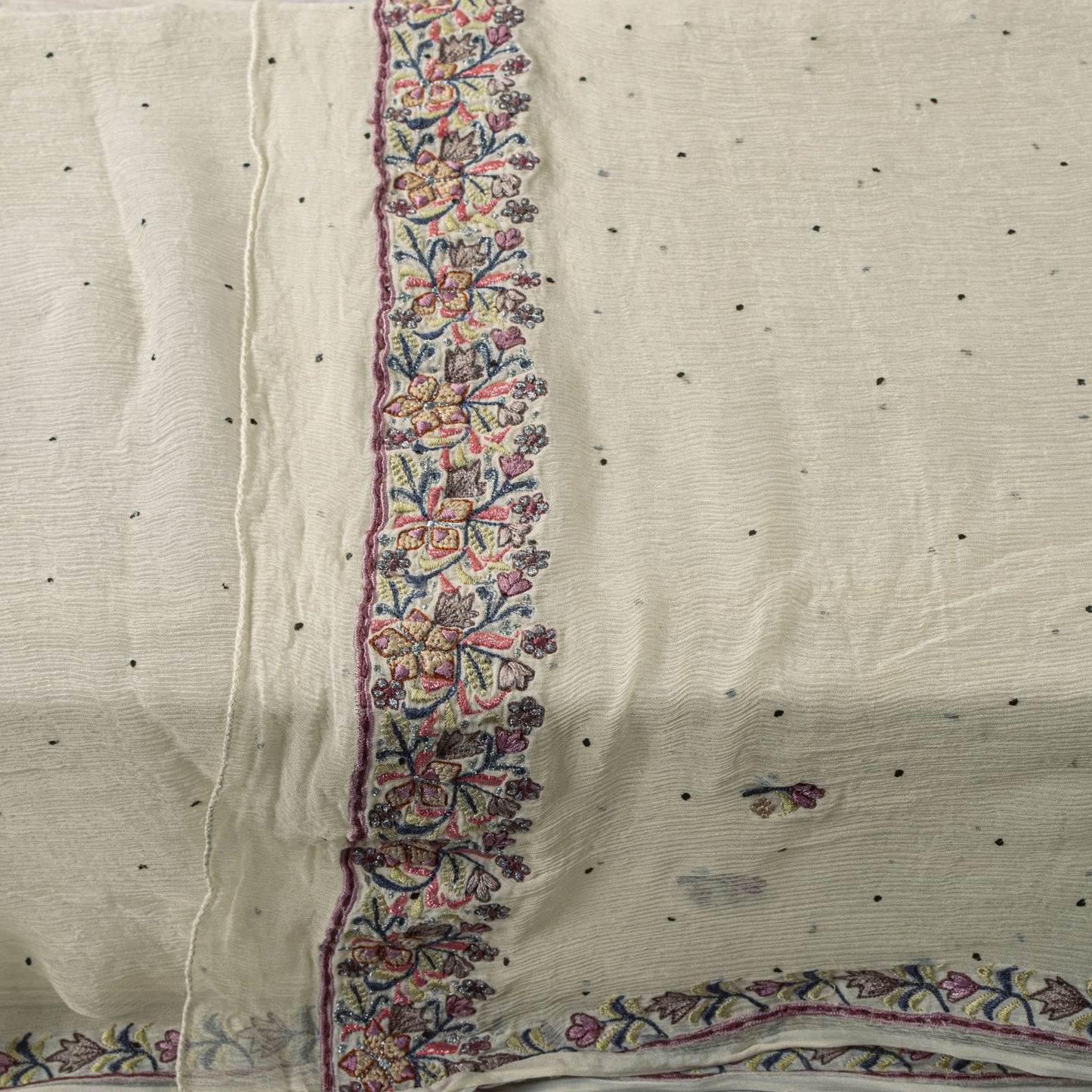 Sanskriti Vintage White Pure Chiffon Dupatta/Stole Embroidered-Fardi Mukesh Veil