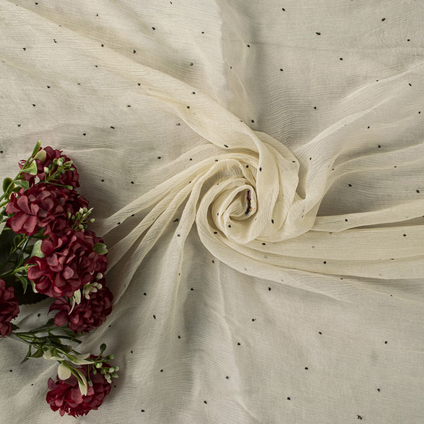 Sanskriti Vintage White Pure Chiffon Dupatta/Stole Embroidered-Fardi Mukesh Veil