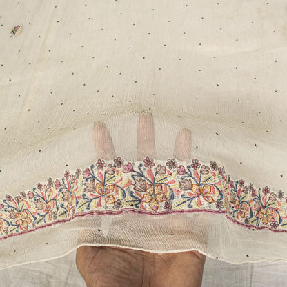 Sanskriti Vintage White Pure Chiffon Dupatta/Stole Embroidered-Fardi Mukesh Veil