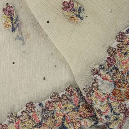 Sanskriti Vintage White Pure Chiffon Dupatta/Stole Embroidered-Fardi Mukesh Veil