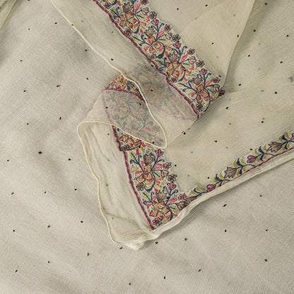 Sanskriti Vintage White Pure Chiffon Dupatta/Stole Embroidered-Fardi Mukesh Veil