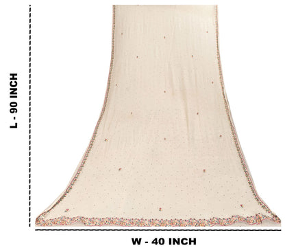 Sanskriti Vintage White Pure Chiffon Dupatta/Stole Embroidered-Fardi Mukesh Veil