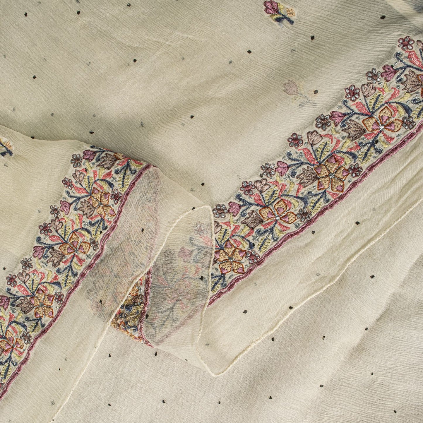 Sanskriti Vintage White Pure Chiffon Dupatta/Stole Embroidered-Fardi Mukesh Veil