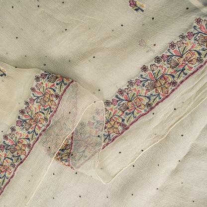 Sanskriti Vintage White Pure Chiffon Dupatta/Stole Embroidered-Fardi Mukesh Veil