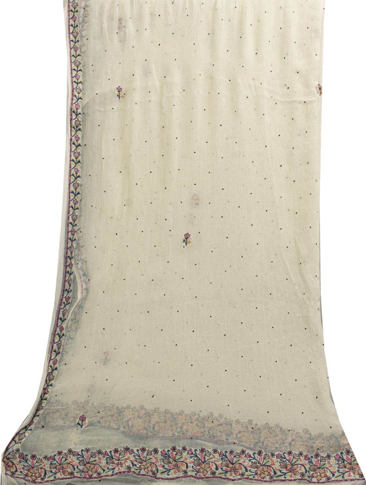 Sanskriti Vintage White Pure Chiffon Dupatta/Stole Embroidered-Fardi Mukesh Veil