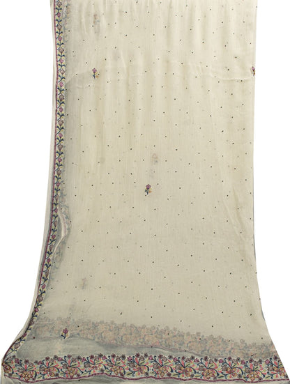 Sanskriti Vintage White Pure Chiffon Dupatta/Stole Embroidered-Fardi Mukesh Veil