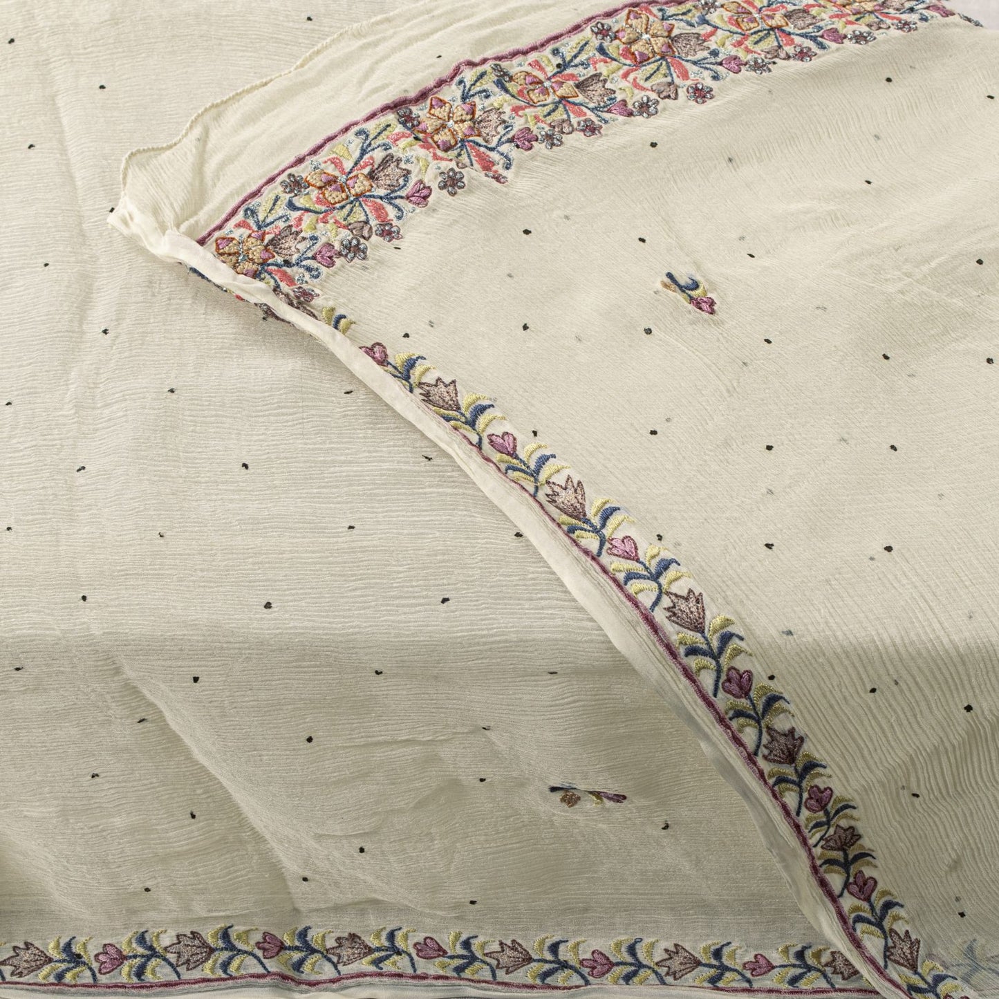 Sanskriti Vintage White Pure Chiffon Dupatta/Stole Embroidered-Fardi Mukesh Veil
