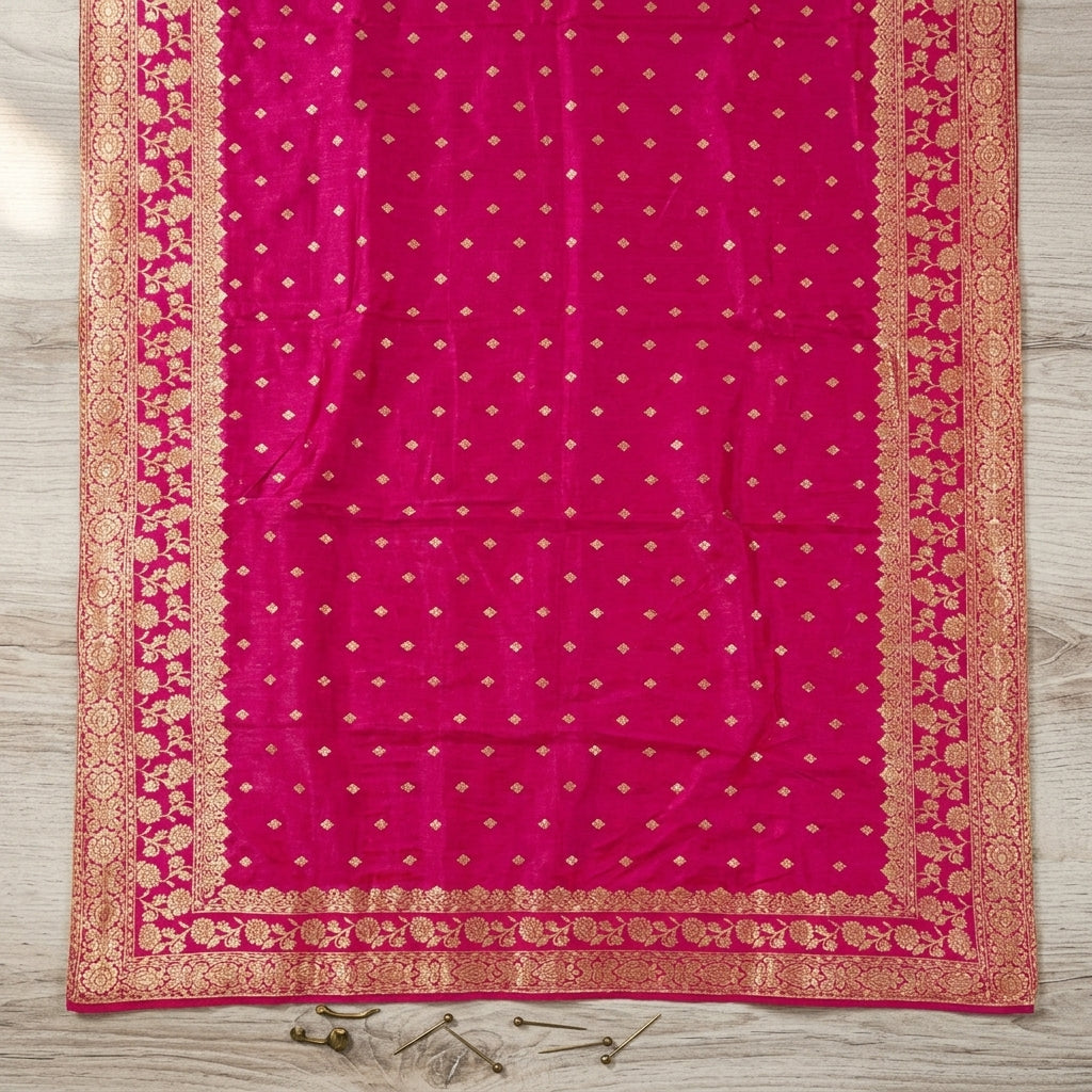 Sanskriti Vintage Pink Pure Silk Dupatta/Stole Brocade Zari Woven Wedding Veil