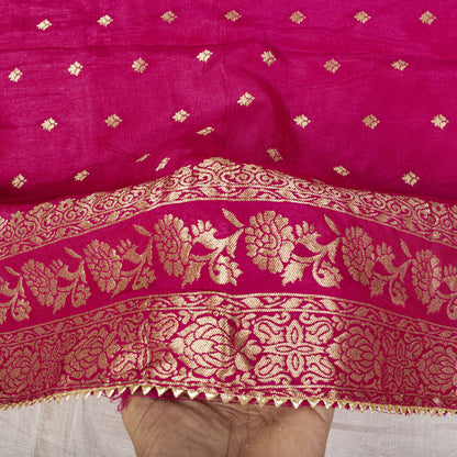 Sanskriti Vintage Pink Pure Silk Dupatta/Stole Brocade Zari Woven Wedding Veil