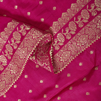 Sanskriti Vintage Pink Pure Silk Dupatta/Stole Brocade Zari Woven Wedding Veil