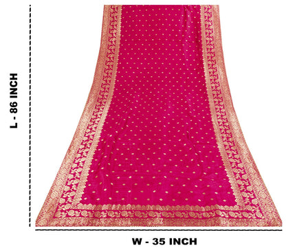 Sanskriti Vintage Pink Pure Silk Dupatta/Stole Brocade Zari Woven Wedding Veil