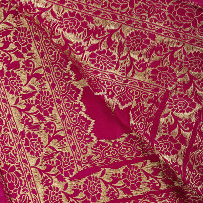 Sanskriti Vintage Pink Pure Silk Dupatta/Stole Brocade Zari Woven Wedding Veil