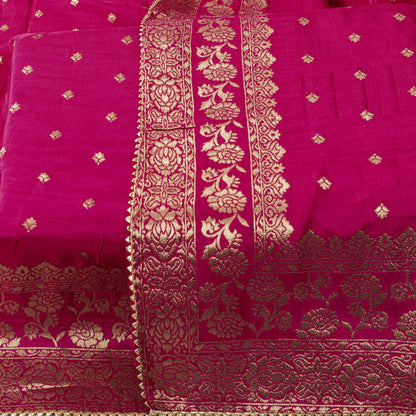 Sanskriti Vintage Pink Pure Silk Dupatta/Stole Brocade Zari Woven Wedding Veil