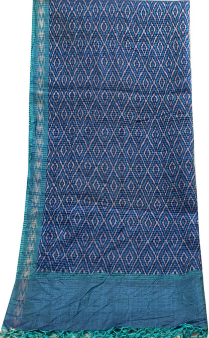 Sanskriti Vintage Blue Pure Silk Dupatta/Stole Ikat Hand Woven Pochampally Veil