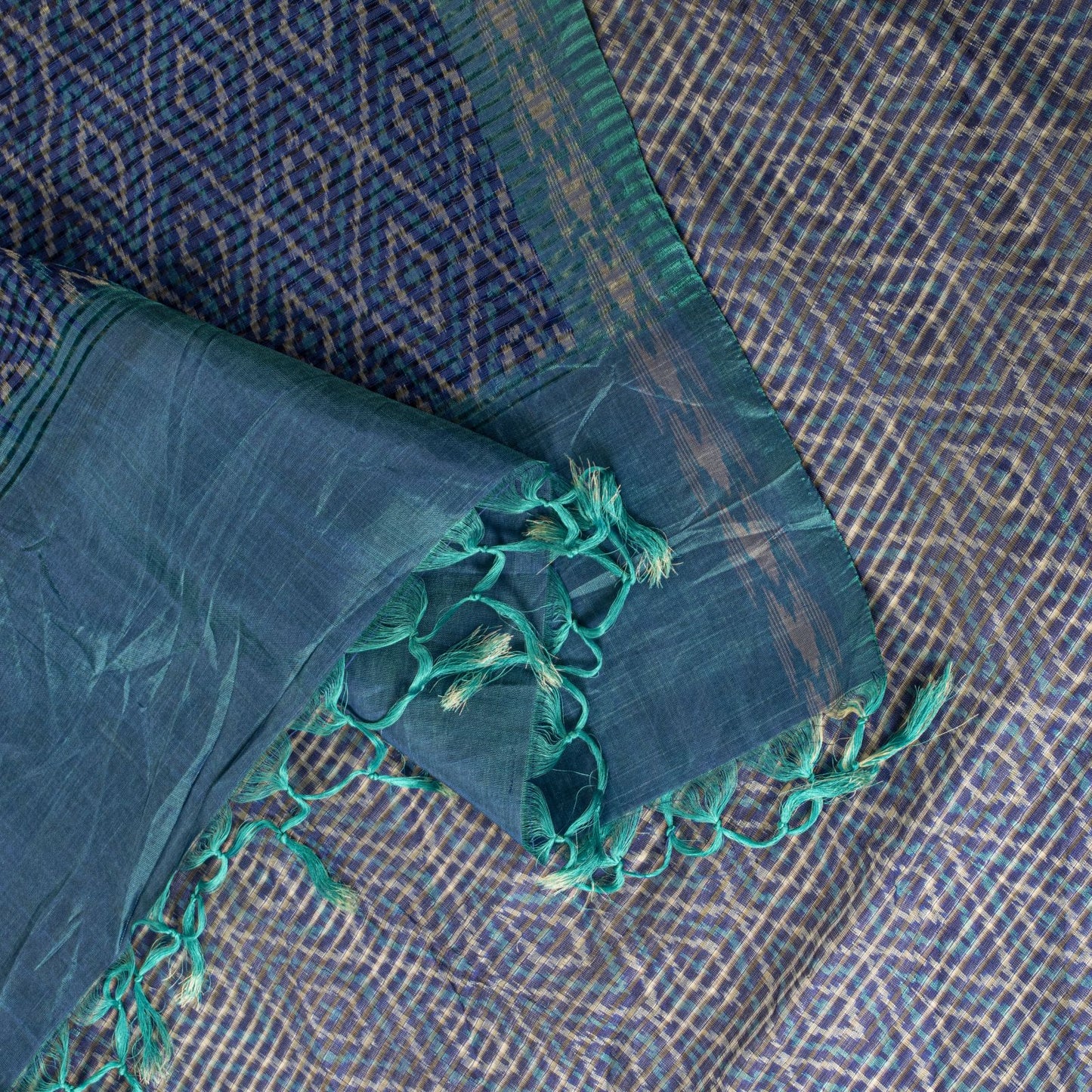 Sanskriti Vintage Blue Pure Silk Dupatta/Stole Ikat Hand Woven Pochampally Veil