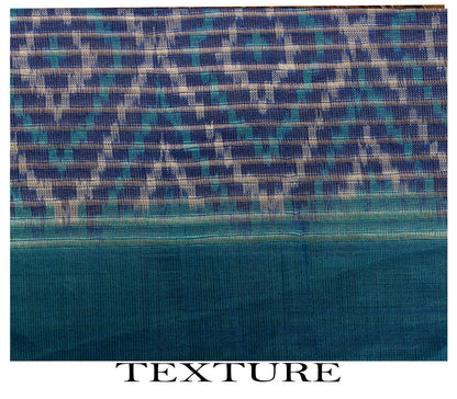Sanskriti Vintage Blue Pure Silk Dupatta/Stole Ikat Hand Woven Pochampally Veil