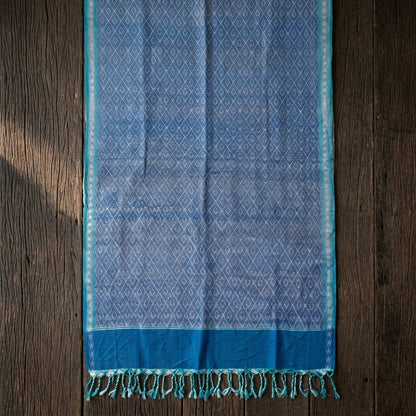 Sanskriti Vintage Blue Pure Silk Dupatta/Stole Ikat Hand Woven Pochampally Veil