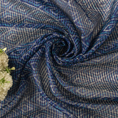 Sanskriti Vintage Blue Pure Silk Dupatta/Stole Ikat Hand Woven Pochampally Veil