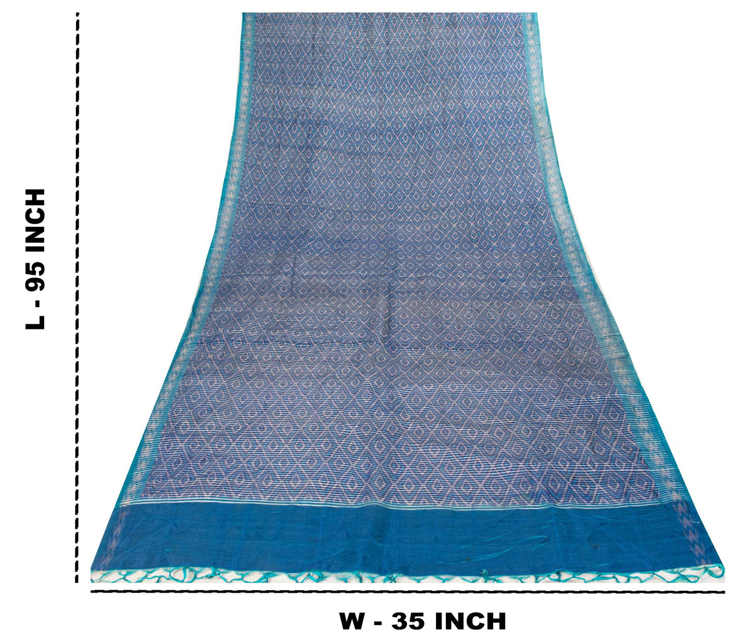 Sanskriti Vintage Blue Pure Silk Dupatta/Stole Ikat Hand Woven Pochampally Veil