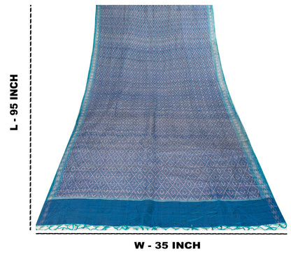 Sanskriti Vintage Blue Pure Silk Dupatta/Stole Ikat Hand Woven Pochampally Veil
