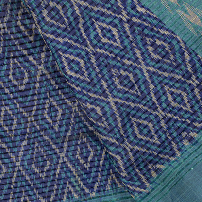 Sanskriti Vintage Blue Pure Silk Dupatta/Stole Ikat Hand Woven Pochampally Veil