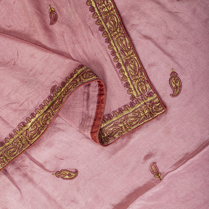 Sanskriti Vintage Pink Chiffon Silk Dupatta/Stole Hand Embroidered Indian Veil