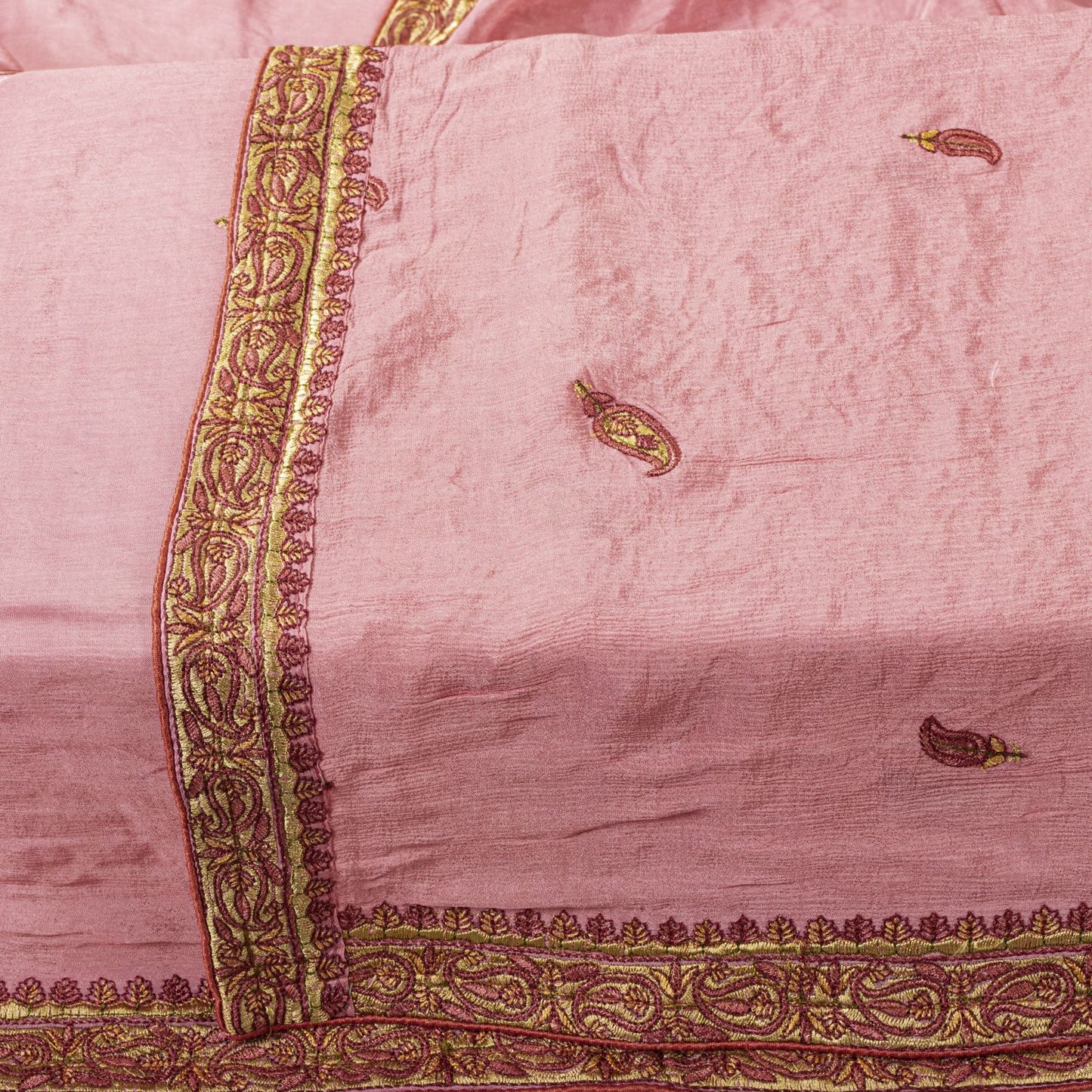 Sanskriti Vintage Pink Chiffon Silk Dupatta/Stole Hand Embroidered Indian Veil