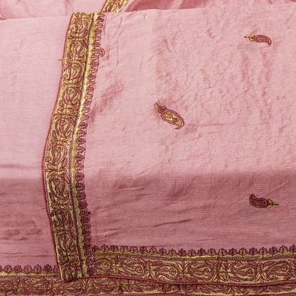 Sanskriti Vintage Pink Chiffon Silk Dupatta/Stole Hand Embroidered Indian Veil