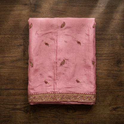 Sanskriti Vintage Pink Chiffon Silk Dupatta/Stole Hand Embroidered Indian Veil