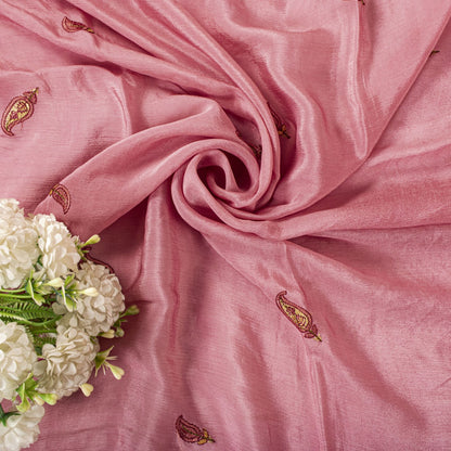 Sanskriti Vintage Pink Chiffon Silk Dupatta/Stole Hand Embroidered Indian Veil