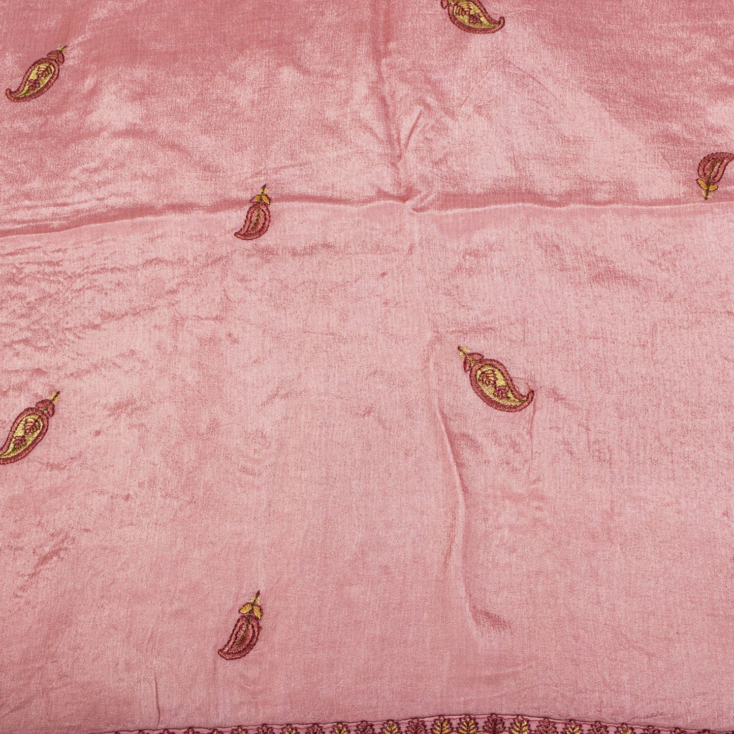 Sanskriti Vintage Pink Chiffon Silk Dupatta/Stole Hand Embroidered Indian Veil