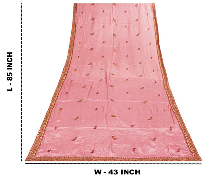 Sanskriti Vintage Pink Chiffon Silk Dupatta/Stole Hand Embroidered Indian Veil