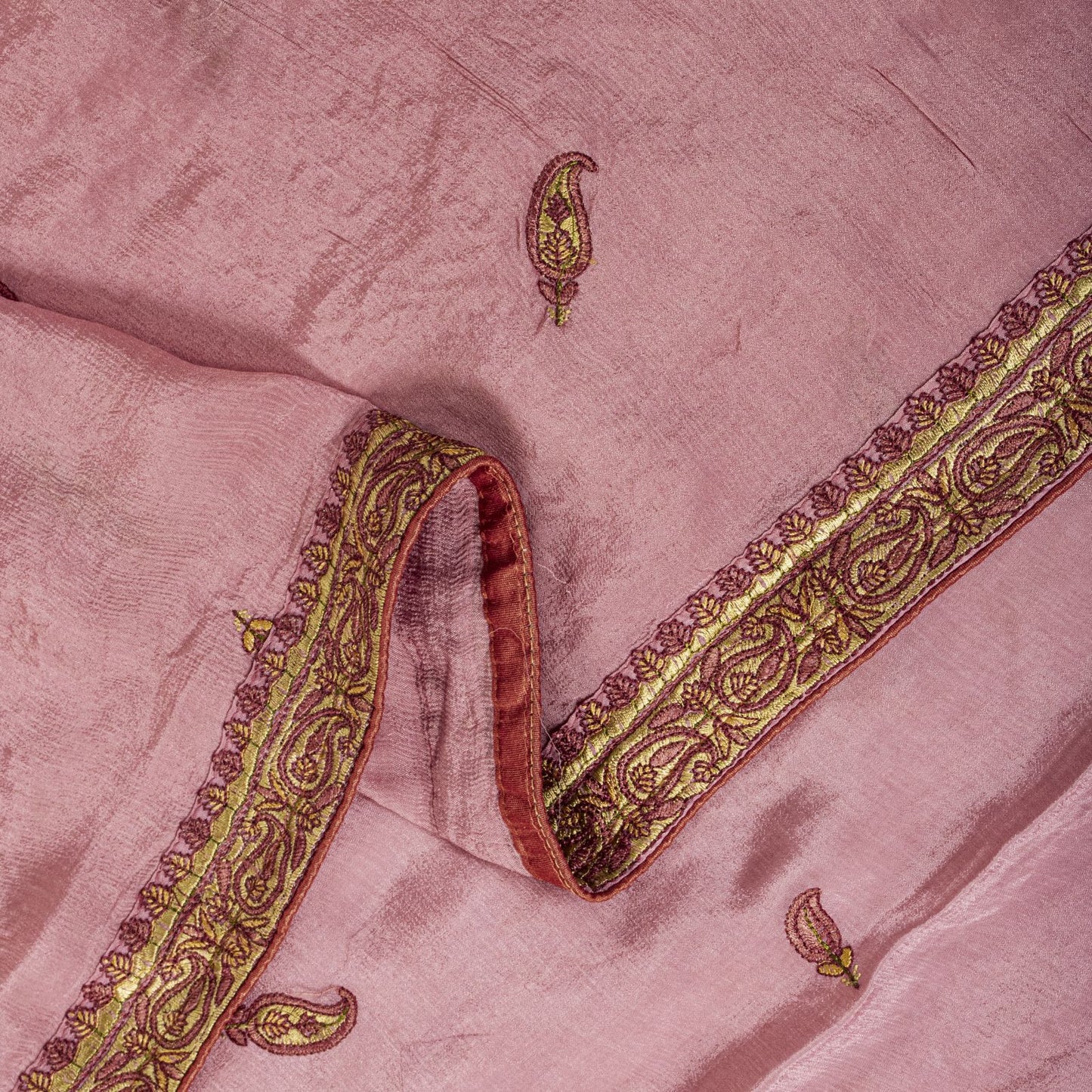 Sanskriti Vintage Pink Chiffon Silk Dupatta/Stole Hand Embroidered Indian Veil