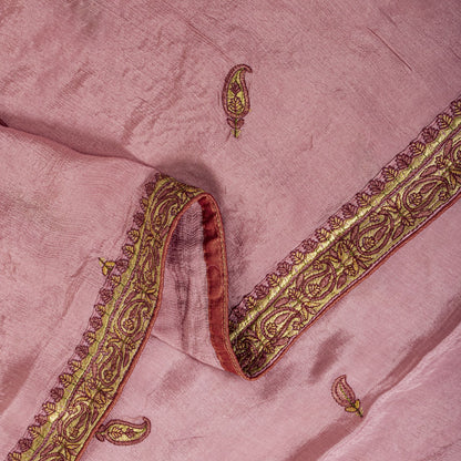 Sanskriti Vintage Pink Chiffon Silk Dupatta/Stole Hand Embroidered Indian Veil