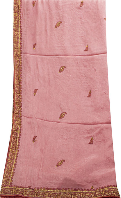 Sanskriti Vintage Pink Chiffon Silk Dupatta/Stole Hand Embroidered Indian Veil