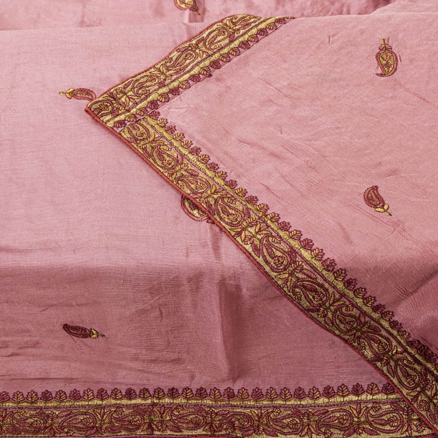 Sanskriti Vintage Pink Chiffon Silk Dupatta/Stole Hand Embroidered Indian Veil