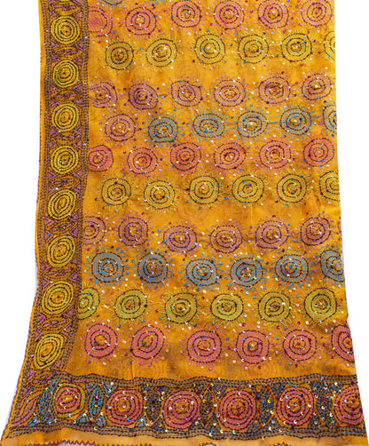 Sanskriti Vintage Yellow Pure Georgette Dupatta/Stole Hand Embroidery KanthaVeil